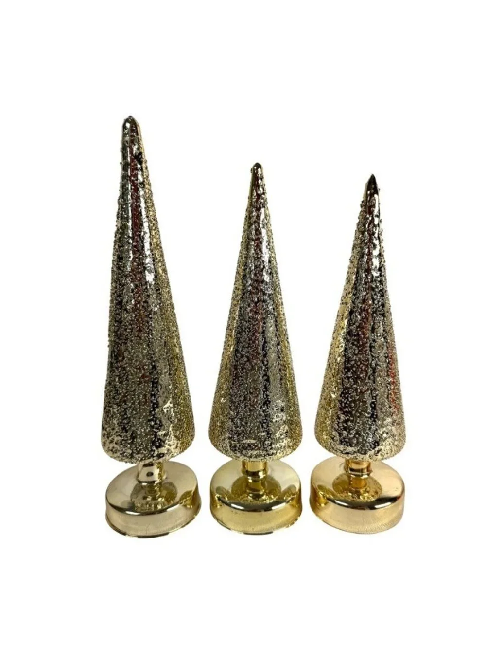 Mr. Christmas Mercury Glass Footed Trees Snowy Texture Gold 13.5